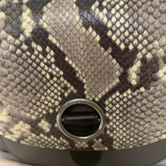 Michael Kors Snakeskin Crossbody Bag Women’s Half Moon Purple Top Handle Purse - Picture 15 of 16